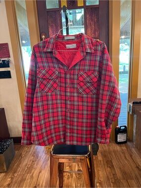 Men's Red Plaid Quilted Button-Down Flannel Shirt